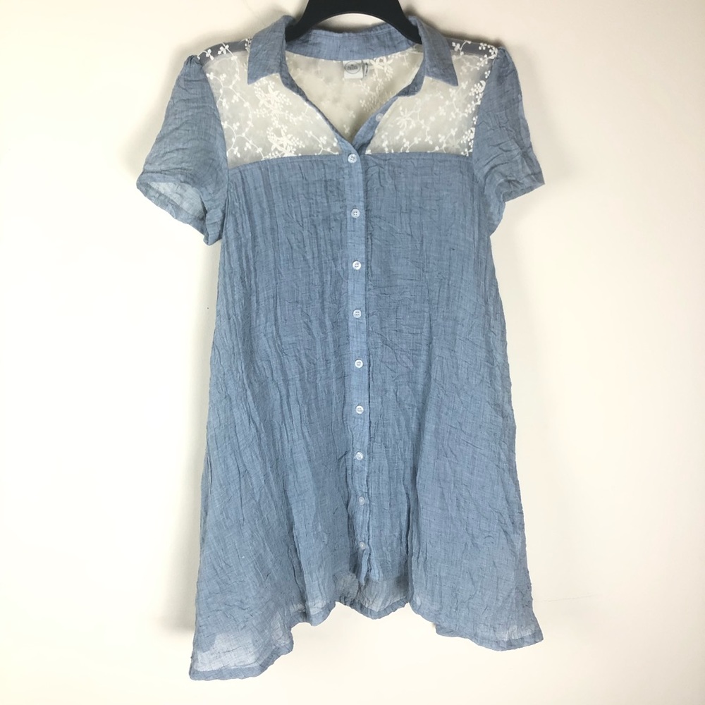 Paper Crane | Lace Crinkle Shirt Dress